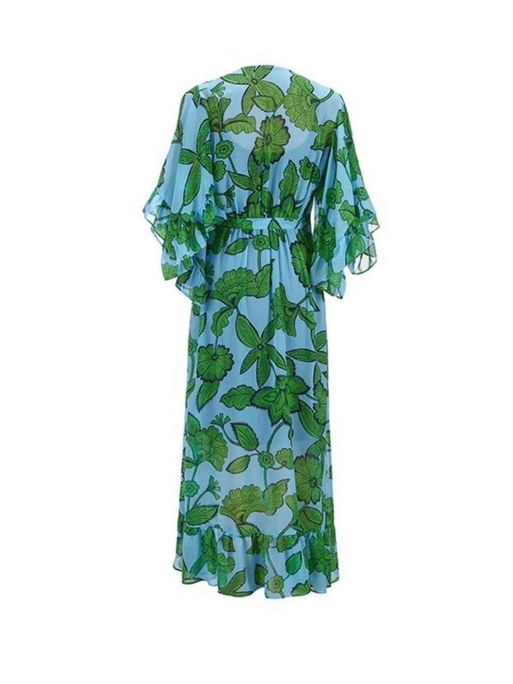 ✨CAbi | Derby Sheer Green Floral Midi Wrap Dress with Flutter Sleeves | Sz M - Picture 3 of 12